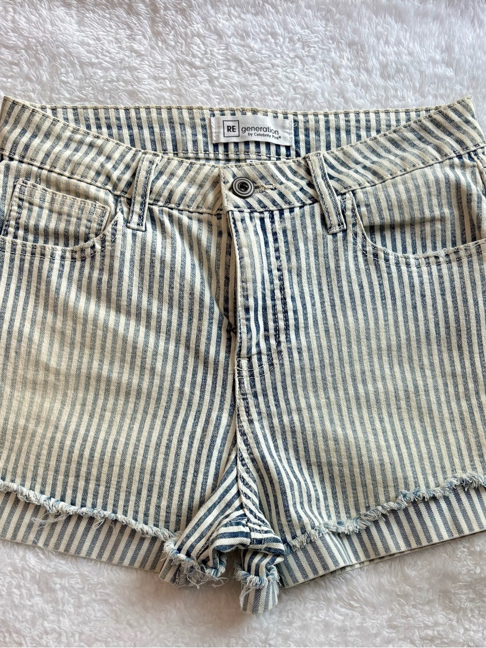 Re/Generation Striped Blue and Cream High-Rise Denim Shorts